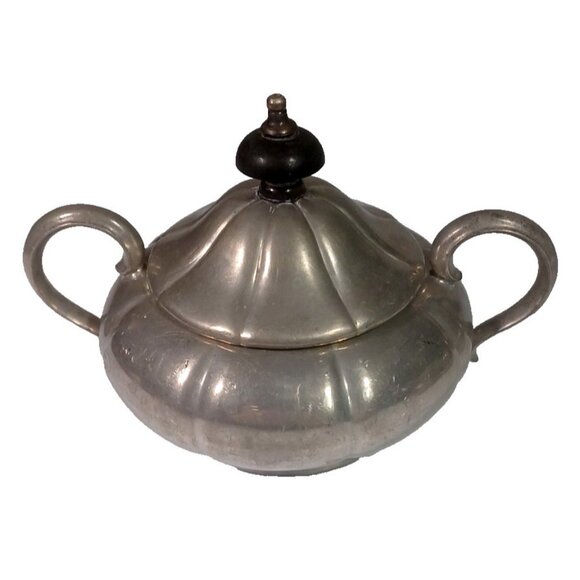 Antique Sheffield Pewter Pumpkin Melon Shape Teapot Cream Sugar Set By James Dix - Picture 11 of 15